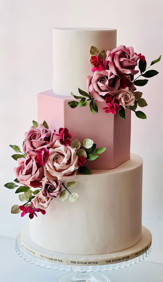 40 Eternal Elegance Wedding Cake Ideas : Shades of Pink and White Wedding Cake