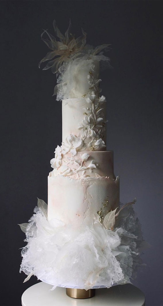 40 Eternal Elegance Wedding Cake Ideas : Ruffle, Concrete & Magnolia Wedding Cake