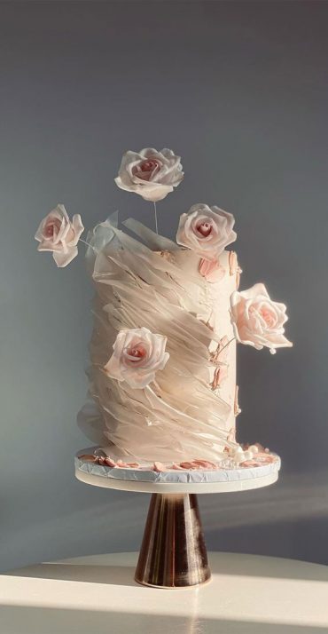 40 Eternal Elegance Wedding Cake Ideas Blush Wafer Paper Ruffle Cake 3356