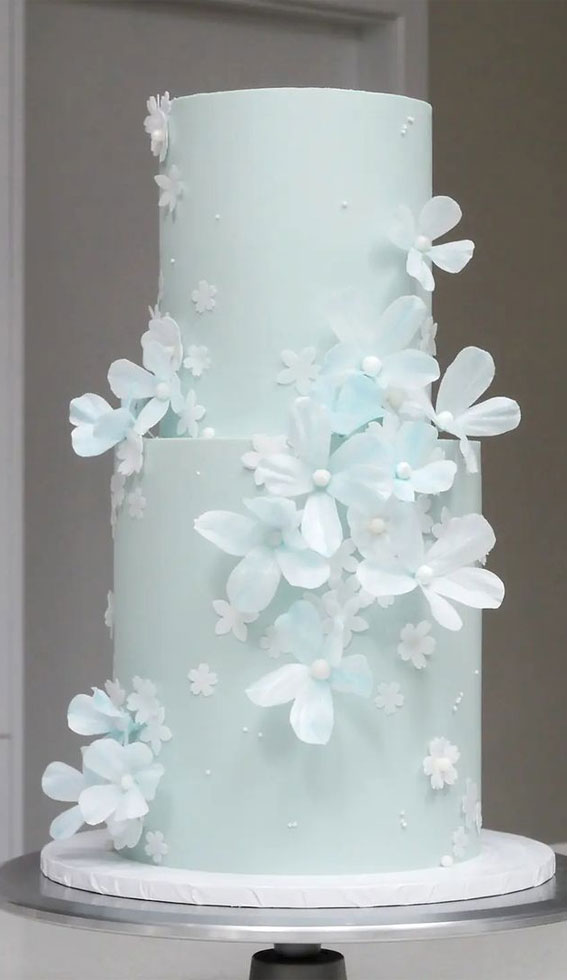 40 Eternal Elegance Wedding Cake Ideas : 3D Flower Blue Cake
