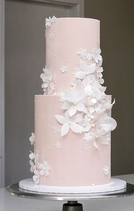 40 Eternal Elegance Wedding Cake Ideas : Subtle Blush Nude Toned 3D Floral Wedding Cake
