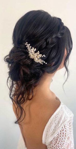 35 Enchanting Hairstyles for a Fairytale Wedding : Dark Hair Braided Updo