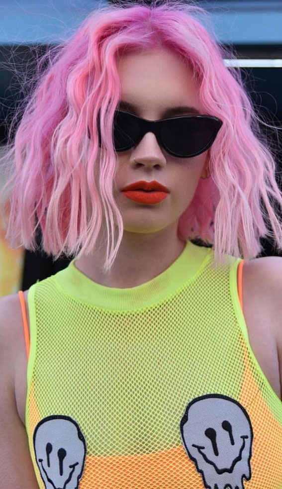 45 Versatile Bob Haircuts for Every Occasion : Pink Wavy Bob