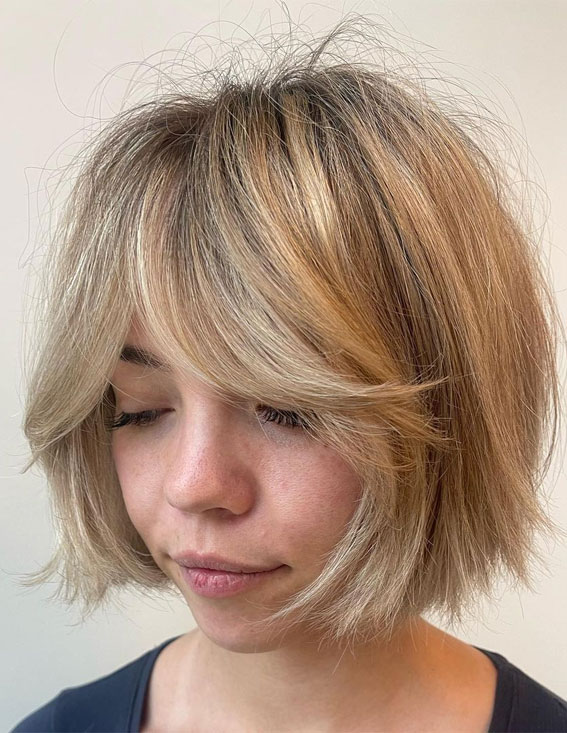 45 Versatile Bob Haircuts for Every Occasion : Short Messy Bob with Bangs