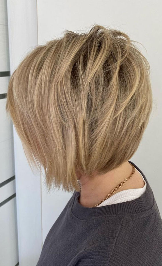 bob haircut, Layered Blonde Short Bob Haircut, bob haircut ideas, blonde bob, Low Maintenance Short Bob