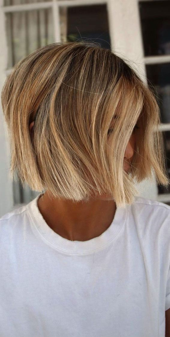 bob haircut, Layered Blonde Short Bob Haircut, bob haircut ideas, blonde bob, Low Maintenance Short Bob