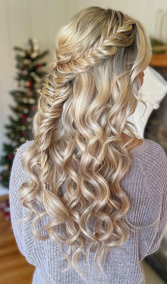 half up half down hairstyle, wedding half up half down hairstyle, boho half up, bridal hairstyle, bridal half up half down, wedding hair down, half up half down bridal hairstyle