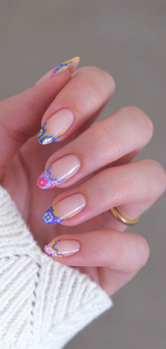 50 Pick and Mix Nail Designs for an Unboring Look : Moroccan Tiles Inspired French Tip Nails
