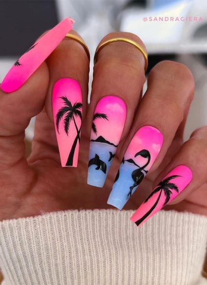 50 Pick And Mix Nail Designs For An Unboring Look Pink Beach Tropical Vibe Nails