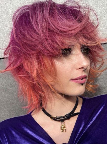 Cute and Wild Short Wolf Haircut Ideas : Pink to Orange Wolf Haircut