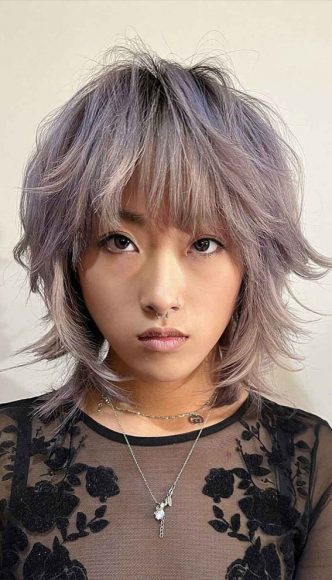 Cute and Wild Short Wolf Haircut Ideas : Metallic Lavender Wolf Cut