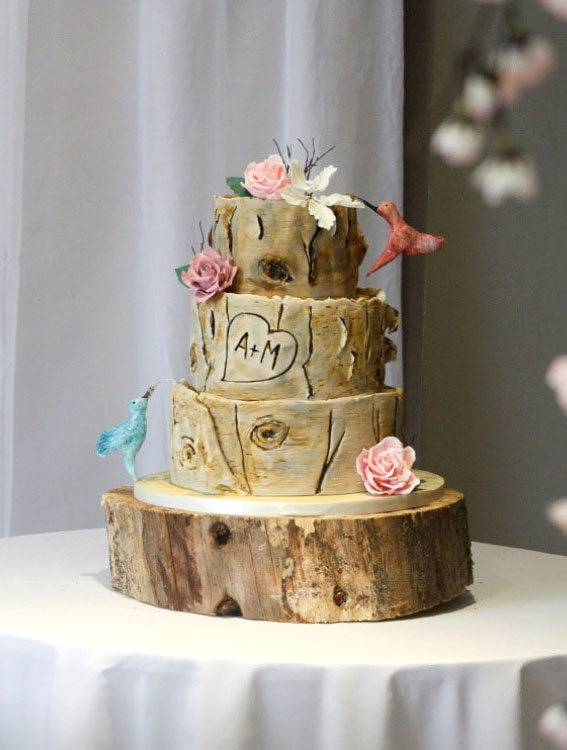 Woodland-inspired Wedding Cake Ideas : Tree trunk effect wedding cake