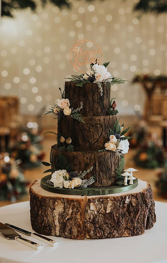Woodland-inspired Wedding Cake Ideas : Tree Stump Effect 3 Tiers