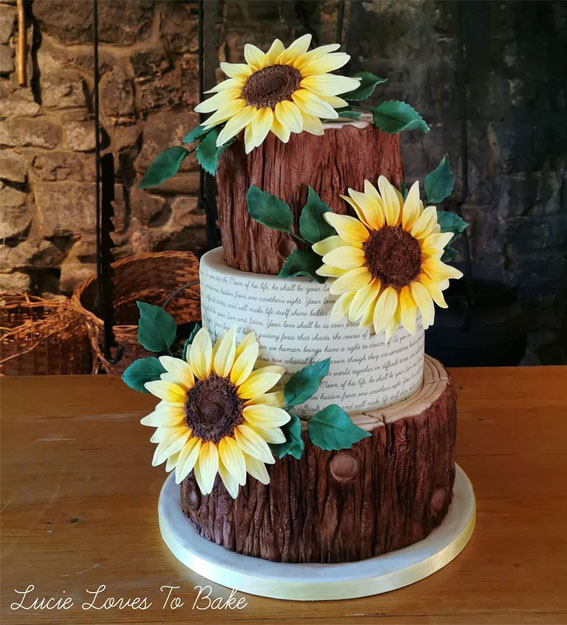 Woodland-inspired Wedding Cake Ideas : Edible Text + Log Slice Tiers