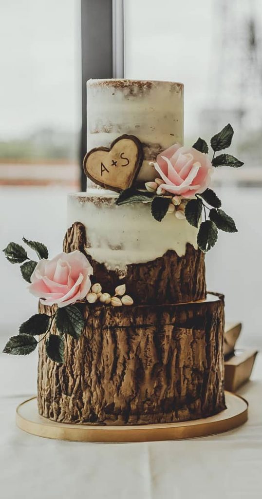 Woodland Inspired Wedding Cake Ideas Wood Effect Semi Naked Cake 4468