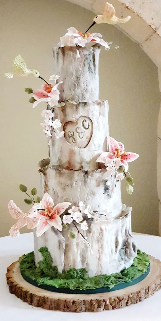 Woodland-inspired Wedding Cake Ideas : Cherry Blossoms + Hummingbirds