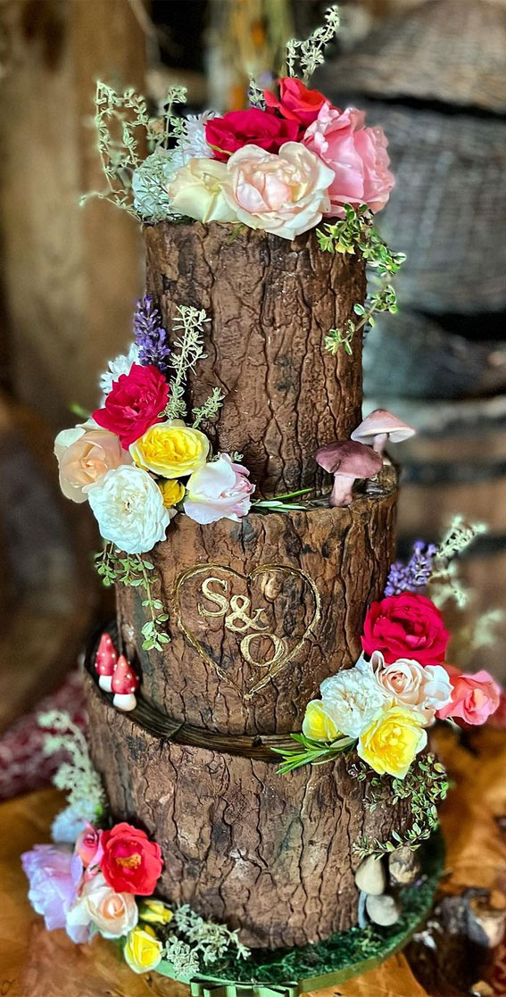 Woodland-inspired Wedding Cake Ideas : Three Tier Tree Stump Wedding Cake
