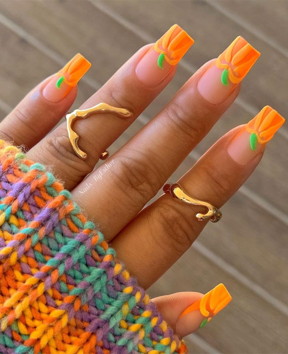 40 Expressive Fall Nail Art Designs to Flaunt : Pumpkin Tip Nails