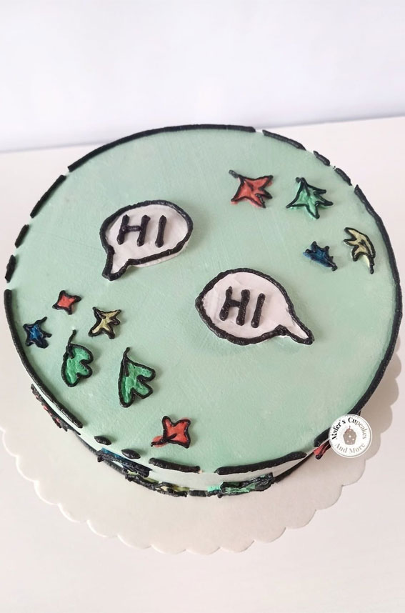 30+ Heartstopper Themed Cake Ideas : Mint Green Comic Cake