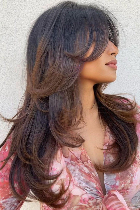 Layered haircut, Long layered haircut, shaggy layered haircut,  Layered haircuts for long hair, long layered haircuts with bangs, long layered haircuts for women, face-framing layers medium hair, layered haircut with curtain bangs