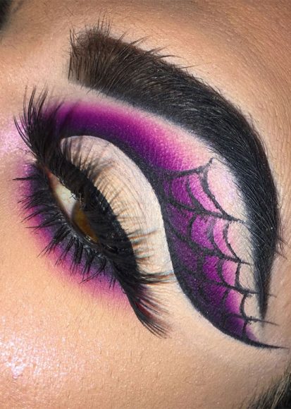 Ghoulish Glam 50 Spooky Halloween Eye Makeup Ideas Nude Cut Crease Purple Spider Web 2668