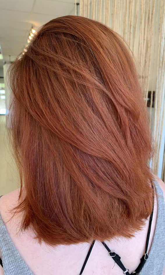 50 Cozy Fall Hair Colour Ideas for a Stylish Season : Maple Brown Medium Length