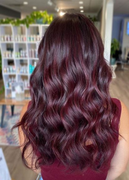 50 Cozy Fall Hair Colour Ideas for a Stylish Season : Burgundy Balayage