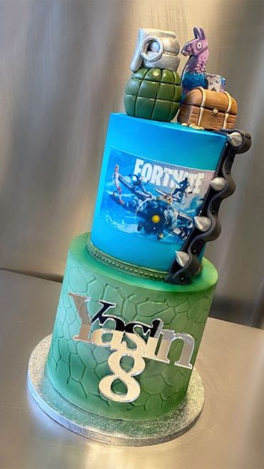 Fortnite Cake Ideas To Inspire You Two Tier Green And Blue Fortnite Cake 3953