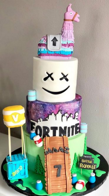 Fortnite Cake Ideas To Inspire You Three Tier Fortnite Cake Topped With Llama Pinatas 5107