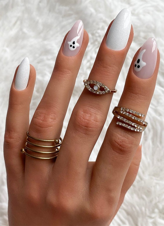 Dazzling Halloween Nails that Turn Heads : Elegance White Ghost Nails