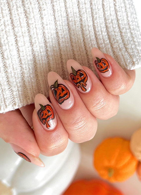 Dazzling Halloween Nails that Turn Heads : Melted Pumpkin Nails