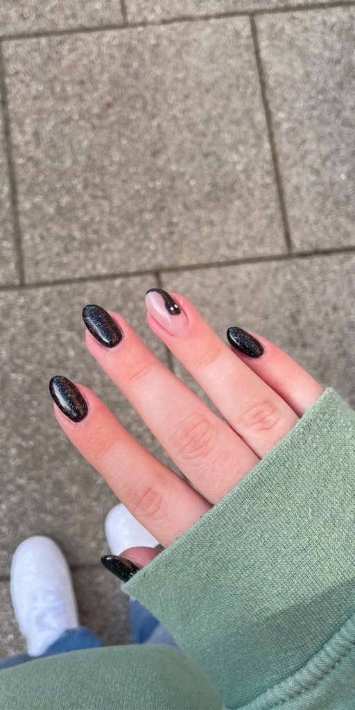 Dazzling Halloween Nails that Turn Heads : Shimmery Black + Black Ghost ...