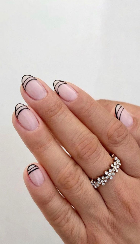 Minimalist Nail Art Ideas That Aren’t Boring : Black Micro Triple French Nails