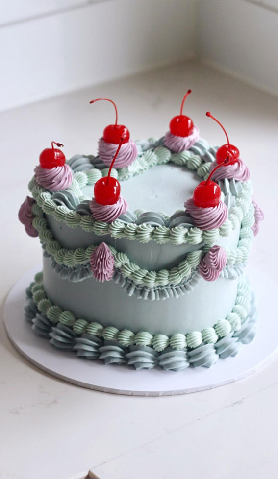 50 Lambeth Cake Ideas for Masterful Cake Decorating : Muted Blues, Greens & Purple