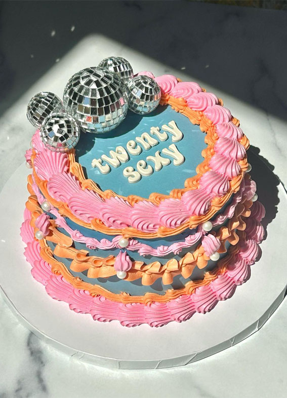 50 Lambeth Cake Ideas for Masterful Cake Decorating : Pink & Teal Disco Cake for 26th Birthday