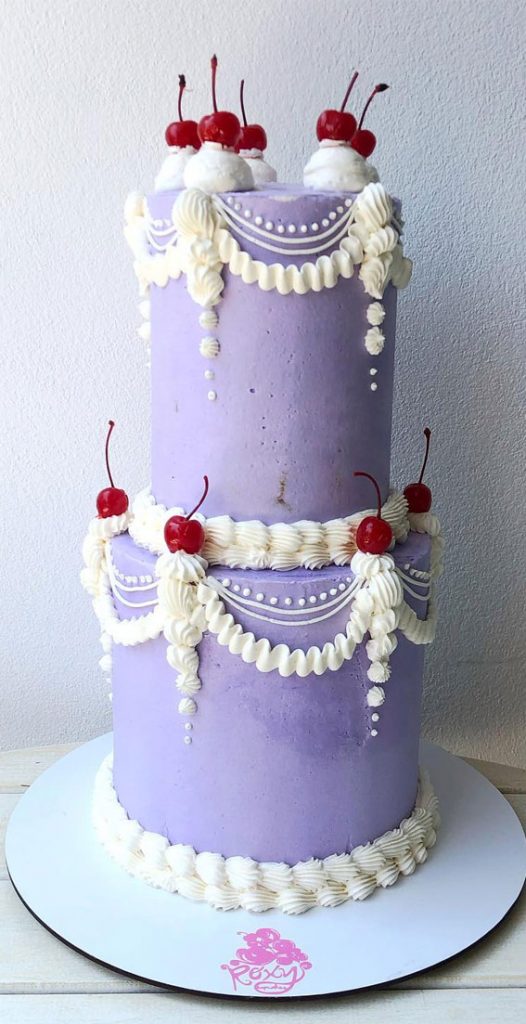 50 Lambeth Cake Ideas for Masterful Cake Decorating : Purple Two-Tiered ...