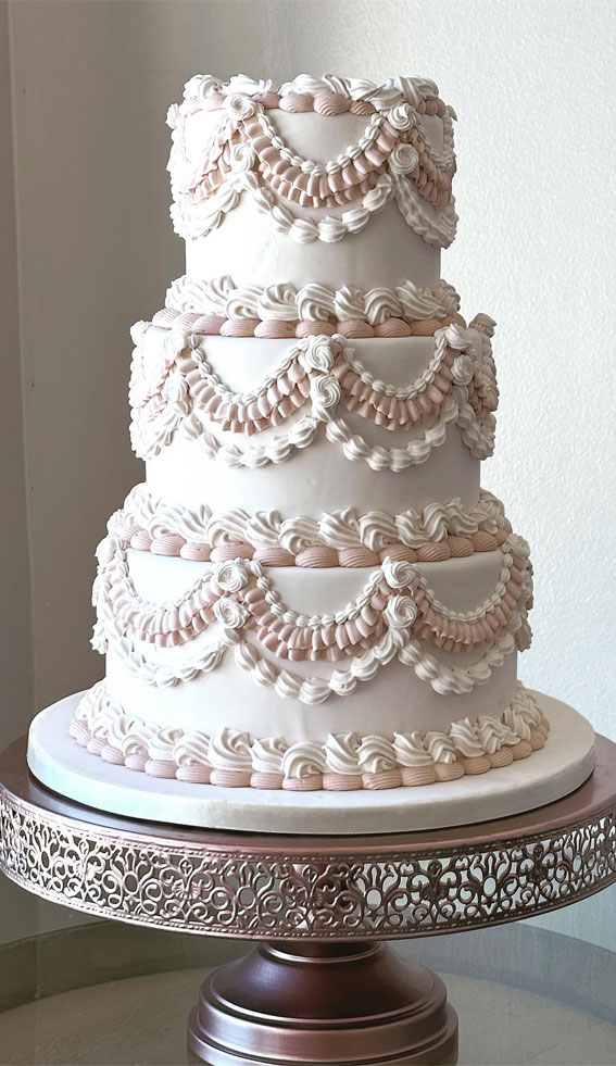 50 Lambeth Cake Ideas for Masterful Cake Decorating : Pale Pink & White Two Tiers