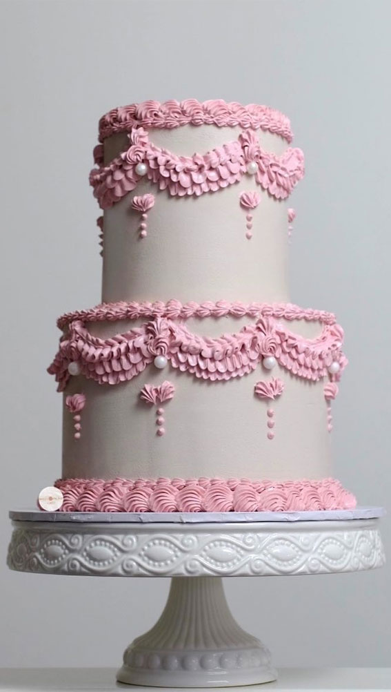 50 Lambeth Cake Ideas for Masterful Cake Decorating : Pink & Nude Two-Tiered Cake