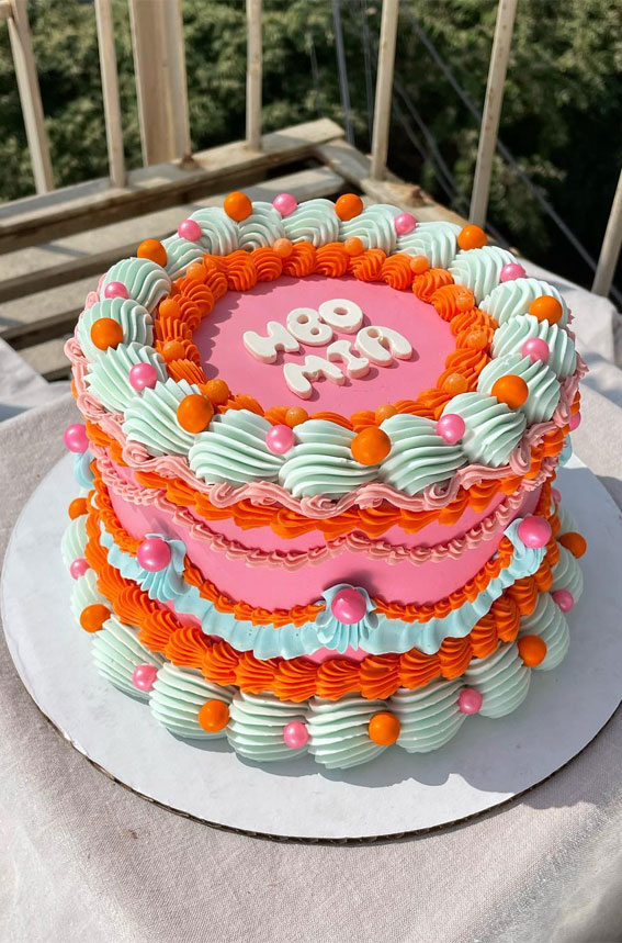 50 Lambeth Cake Ideas for Masterful Cake Decorating : Pink, Orange & Tiffany Cake