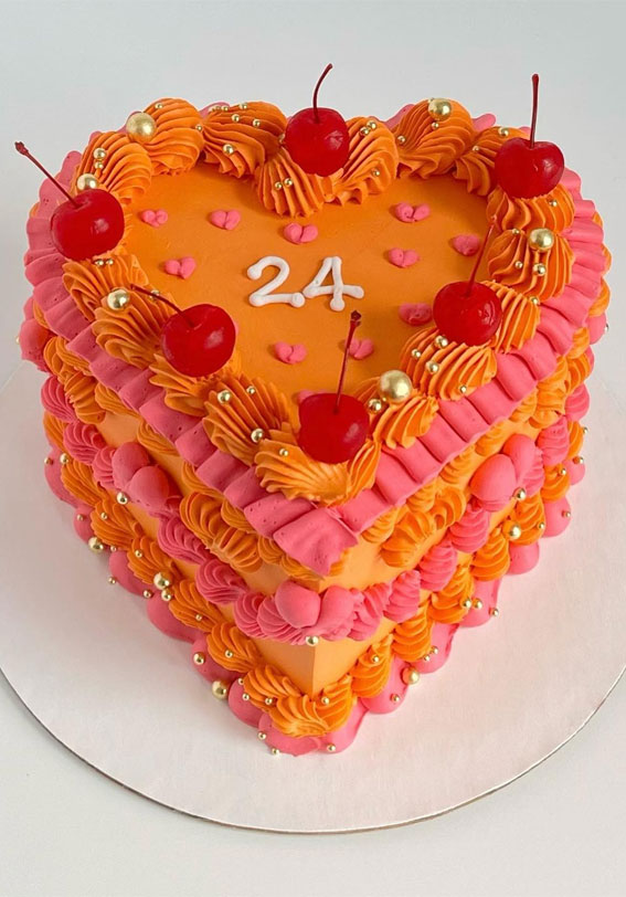 50 Lambeth Cake Ideas for Masterful Cake Decorating : Orange & Pink Cake