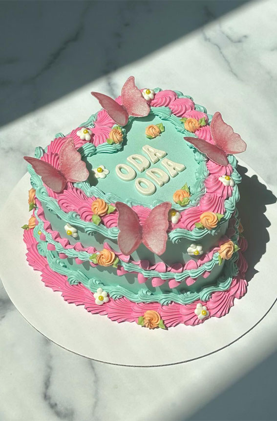 50 Lambeth Cake Ideas for Masterful Cake Decorating : Pink & Tiffany Cake with Butterflies