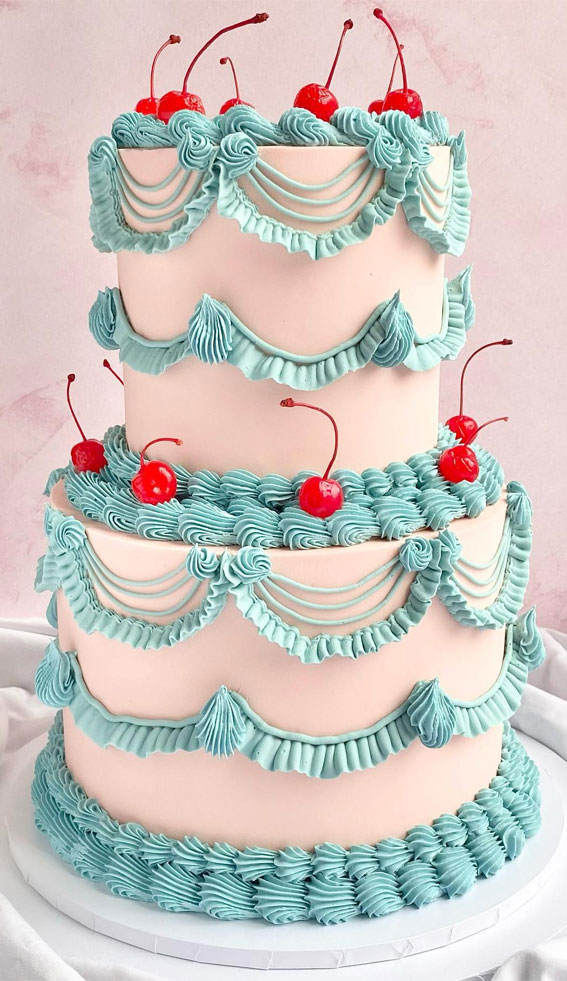 50 Lambeth Cake Ideas for Masterful Cake Decorating : Baby Pink & Tiffany Two-Tiered Cake