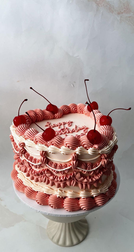 50 Lambeth Cake Ideas for Masterful Cake Decorating : Peach-Pink Vintage Vibe Cake