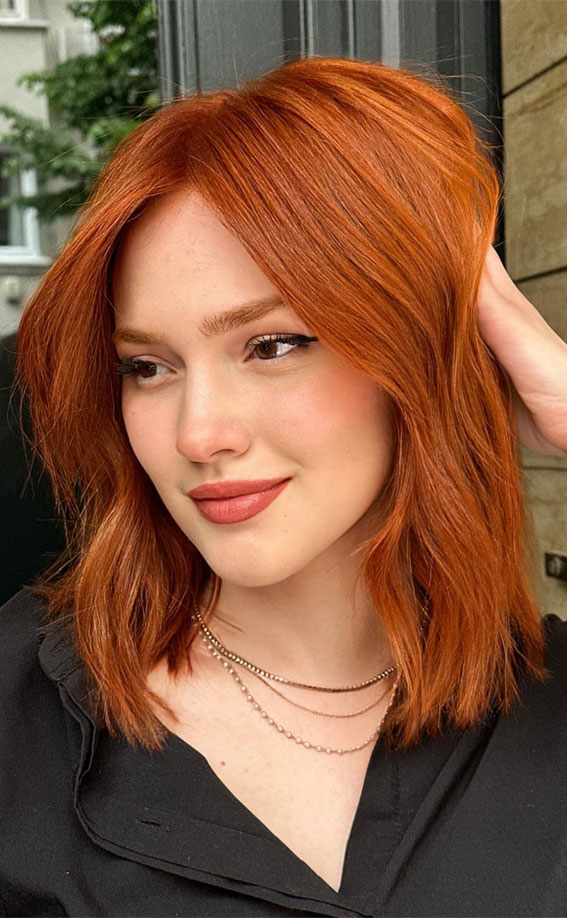 43 Structured Sophistication Bob Haircut Ideas : Copper Red Textured Bob
