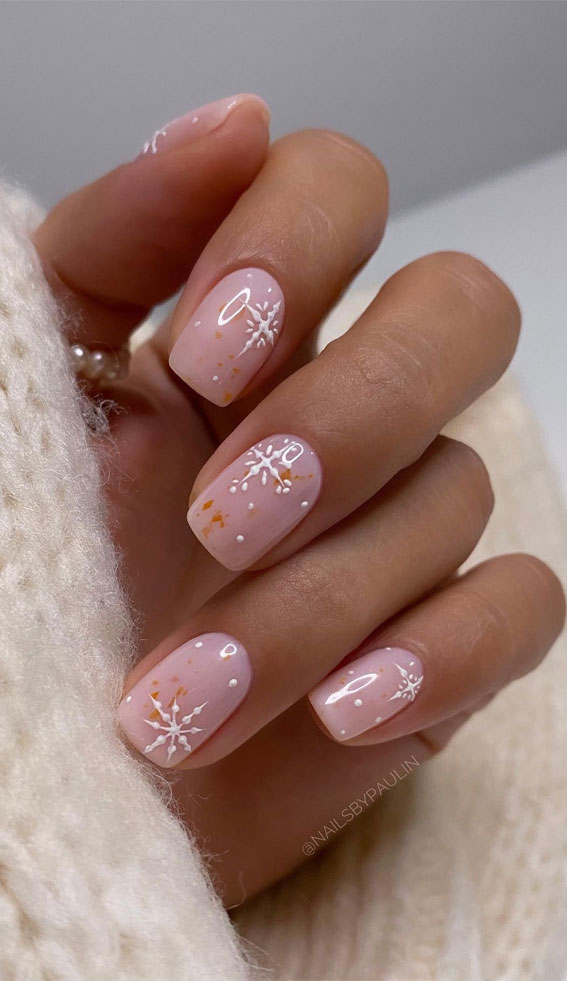 Glam Festive Christmas Nail Art Ideas : Snowflake Short Nails