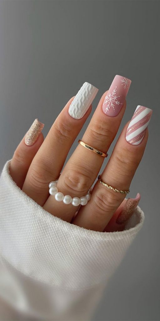 Glam Festive Christmas Nail Art Ideas Snowflake & White Sweater Matte