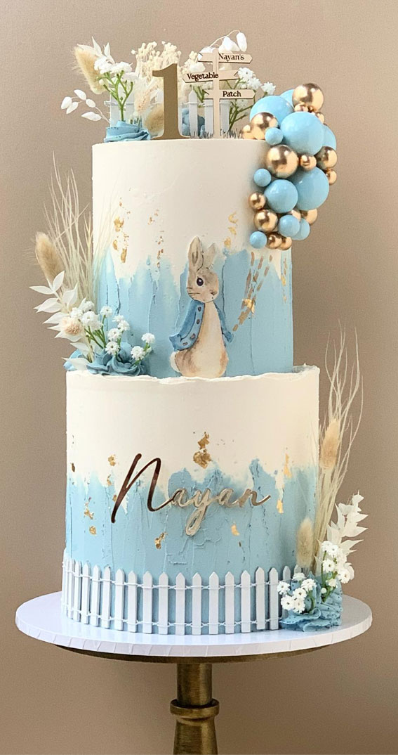 41 First Birthday Cake Ideas to Celebrate Milestone Moments : Peter Rabbit Ombre Blue Two Tiers