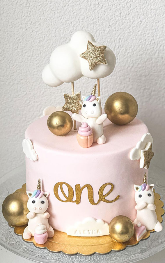 41 First Birthday Cake Ideas to Celebrate Milestone Moments : Dreamy Unicorn Pink Cake