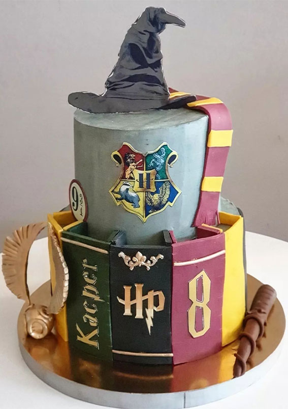 52 Enchanting Harry Potter Cake Ideas for Wizards and Witches : Two Tier Spell Book Cake