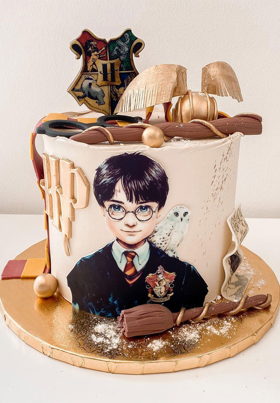 52 Enchanting Harry Potter Cake Ideas For Wizards And Witches : Printed Harry Potter & Hedwig